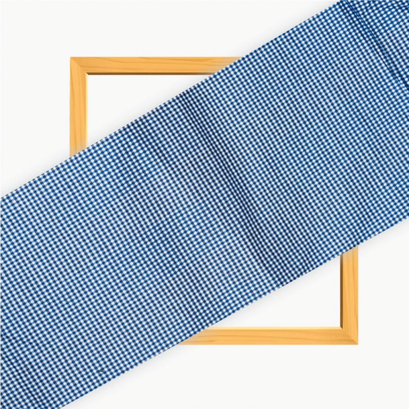 Blue White Small Checks Cotton Handloom Fabric
