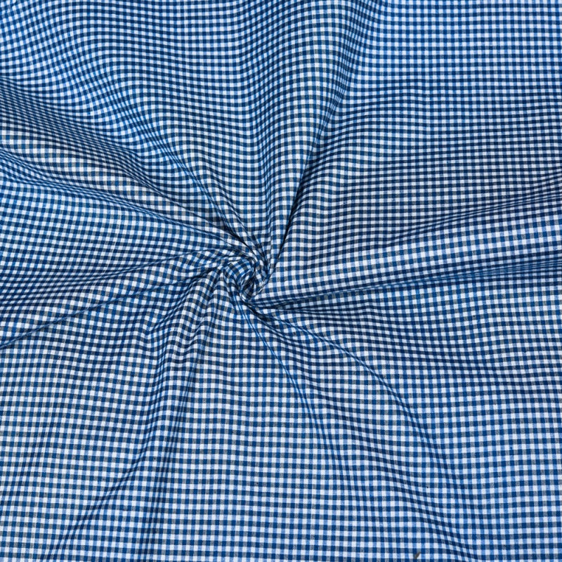 Blue White Small Checks Cotton Handloom Fabric