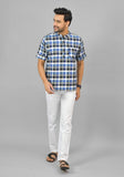 BLUE WHITE AND BLACK CHECKS COTTON HANDLOOM CORD SET-25292