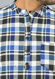 BLUE WHITE AND BLACK CHECKS COTTON HANDLOOM CORD SET-25292