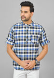 BLUE WHITE AND BLACK CHECKS COTTON HANDLOOM CORD SET-25292