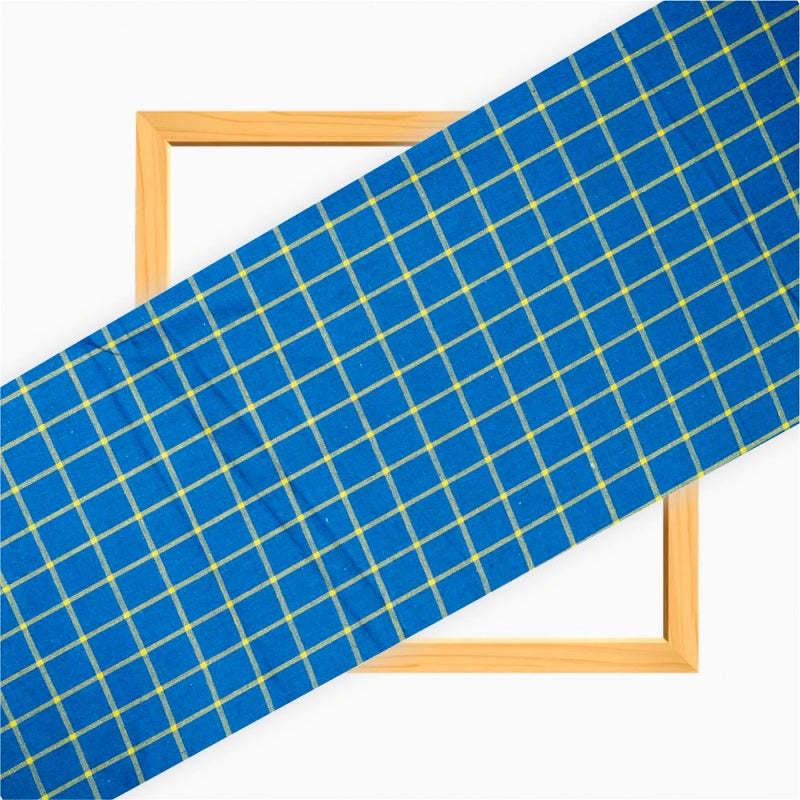 Blue Yellow Checks Cotton Handloom Fabric