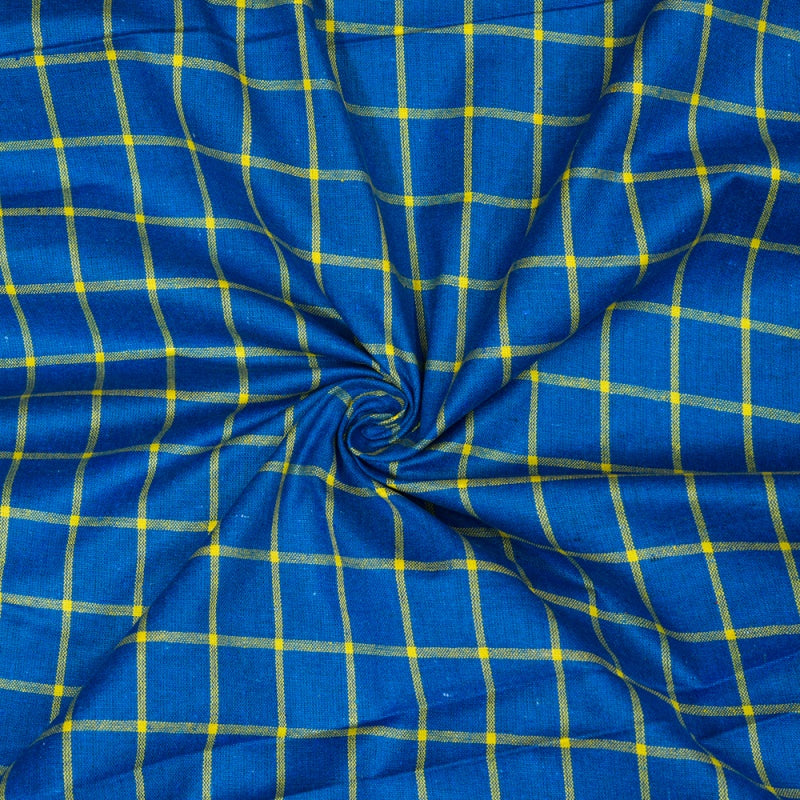 Blue Yellow Checks Cotton Handloom Fabric