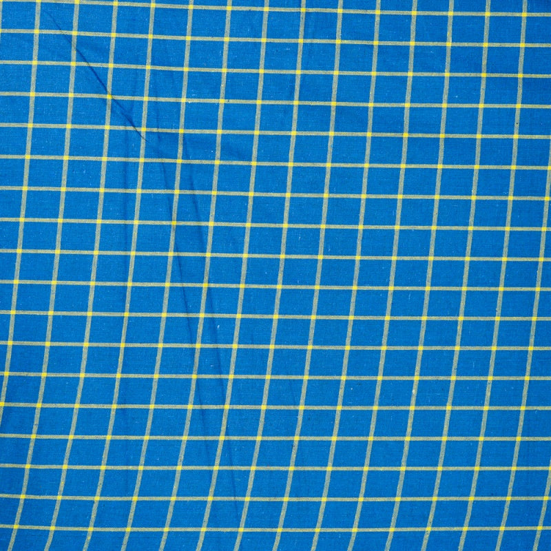 Blue Yellow Checks Cotton Handloom Fabric