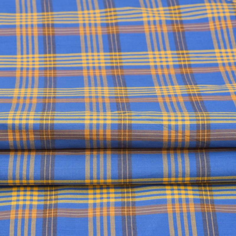 Blue and Yellow Check Handloom Cotton Fabric