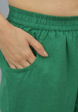 Bottle Green Solid Cotton Flax Trouser Pants