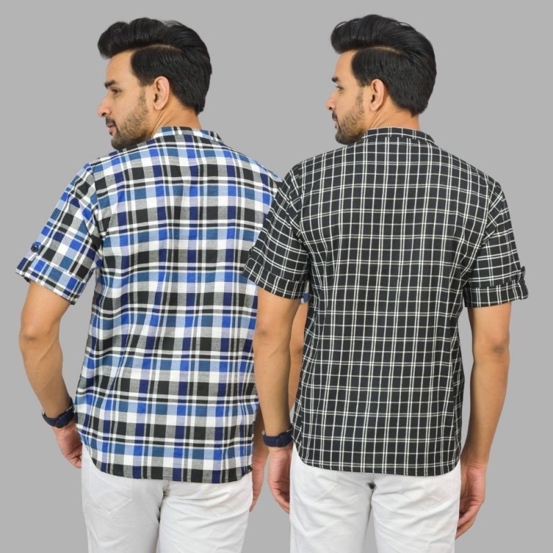Combo of 2 Black and Blue Cotton Handloom Short Kurta-25371
