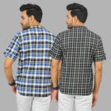Combo of 2 Black and Blue Cotton Handloom Short Kurta-25371