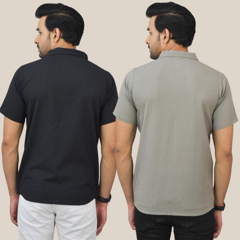 Combo of 2 Black and Gray Solid Cotton Men Shirt