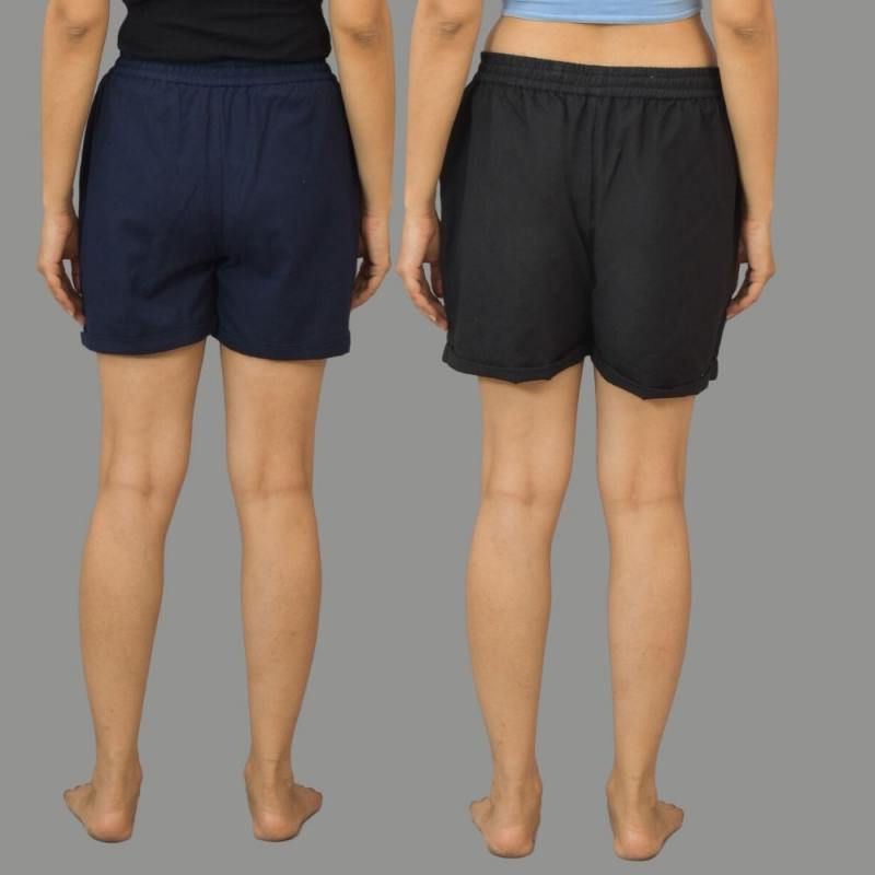 Combo of 2 Black and Navy Blue Cotton Women Shorts