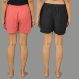 Combo of 2 Black and Peach Cotton Women Shorts