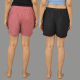 Combo of 2 Black and Pink Cotton Women Shorts