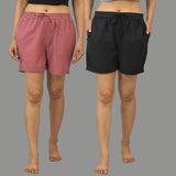 Combo of 2 Black and Pink Cotton Women Shorts