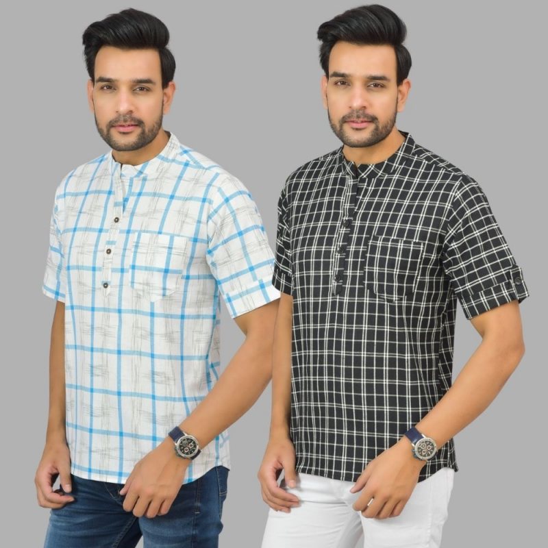 Combo of 2 Black and White Cotton Handloom Short Kurta-25341