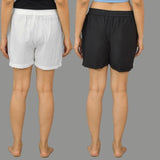 Combo of 2 Black and White Cotton Women Shorts