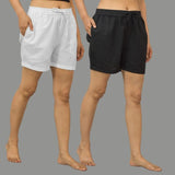 Combo of 2 Black and White Cotton Women Shorts