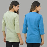 Combo of 2 Blue and Mint Green Cotton Flax Women Top