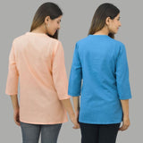 Combo of 2 Blue and Peach Cotton Flax Women Top