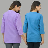 Combo of 2 Blue and Purple Cotton Flax Women Top