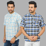 Combo of 2 Blue and White Cotton Handloom Short Kurta-25338
