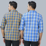 Combo of 2 Cotton Men Full Sleeves Checks Shirts Blue and Blue-46983