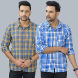 Combo of 2 Cotton Men Full Sleeves Checks Shirts Blue and Blue-46983