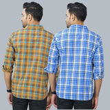Combo of 2 Cotton Men Full Sleeves Checks Shirts Blue and Brown-46987