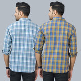 Combo of 2 Cotton Men Full Sleeves Checks Shirts Blue and Gray-46952