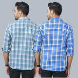 Combo of 2 Cotton Men Full Sleeves Checks Shirts Blue and Gray-46957