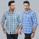 Combo of 2 Cotton Men Full Sleeves Checks Shirts Blue and Gray-46957