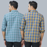 Combo of 2 Cotton Men Full Sleeves Checks Shirts Blue and Gray-46973