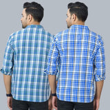 Combo of 2 Cotton Men Full Sleeves Checks Shirts Blue and Gray-46990