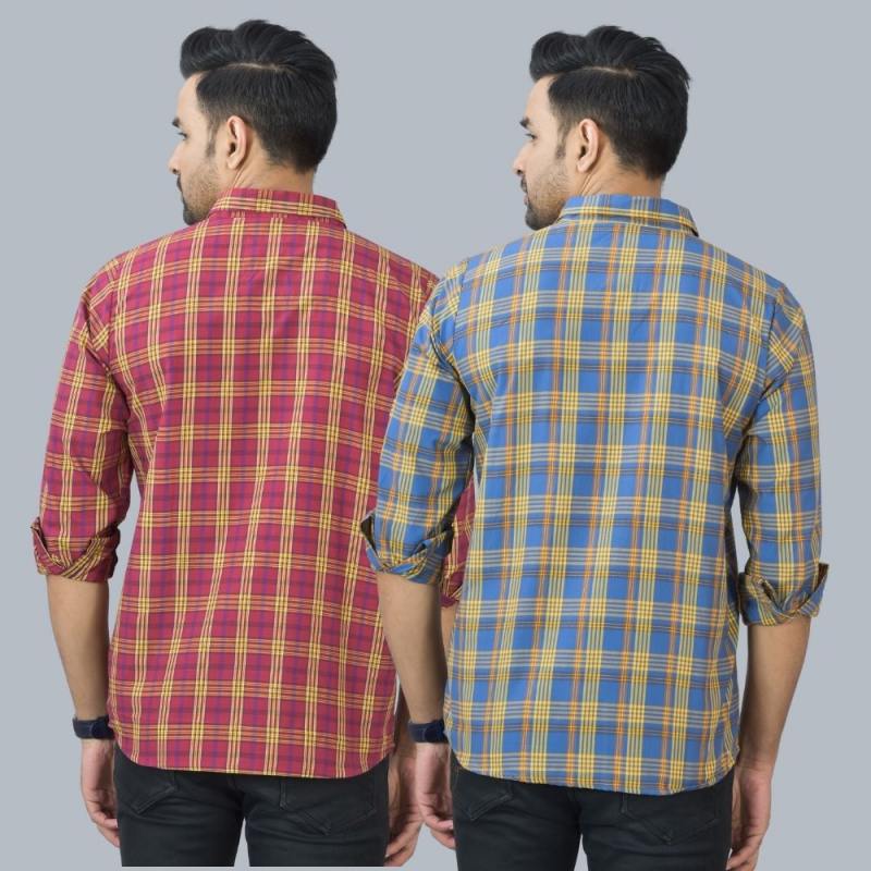 Combo of 2 Cotton Men Full Sleeves Checks Shirts Blue and Maroon-46960