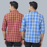Combo of 2 Cotton Men Full Sleeves Checks Shirts Blue and Maroon-46965