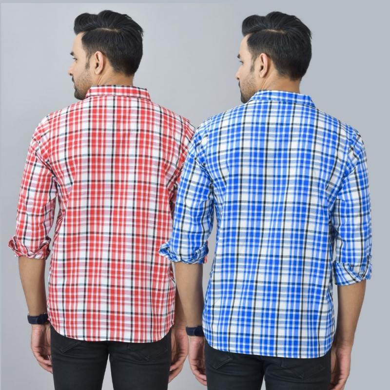 Combo of 2 Cotton Men Full Sleeves Checks Shirts Blue and Pink-46993