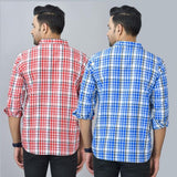 Combo of 2 Cotton Men Full Sleeves Checks Shirts Blue and Pink-46993
