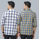 Combo of 2 Cotton Men Full Sleeves Checks Shirts Blue and White-46967