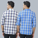 Combo of 2 Cotton Men Full Sleeves Checks Shirts Blue and White-46972