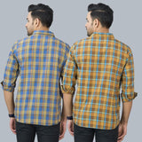 Combo of 2 Cotton Men Full Sleeves Checks Shirts Brown and Blue-46979
