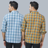 Combo of 2 Cotton Men Full Sleeves Checks Shirts Brown and Gray-46953