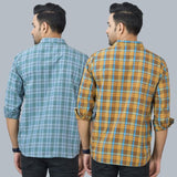Combo of 2 Cotton Men Full Sleeves Checks Shirts Brown and Gray-46974