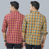 Combo of 2 Cotton Men Full Sleeves Checks Shirts Brown and Maroon-46961