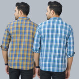 Combo of 2 Cotton Men Full Sleeves Checks Shirts Gray and Blue-46980