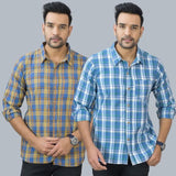 Combo of 2 Cotton Men Full Sleeves Checks Shirts Gray and Blue-46980