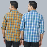Combo of 2 Cotton Men Full Sleeves Checks Shirts Gray and Brown-46984
