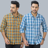 Combo of 2 Cotton Men Full Sleeves Checks Shirts Gray and Brown-46984