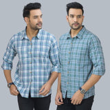 Combo of 2 Cotton Men Full Sleeves Checks Shirts Gray and Gray-46951