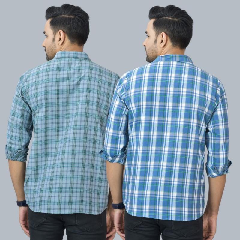 Combo of 2 Cotton Men Full Sleeves Checks Shirts Gray and Gray-46975