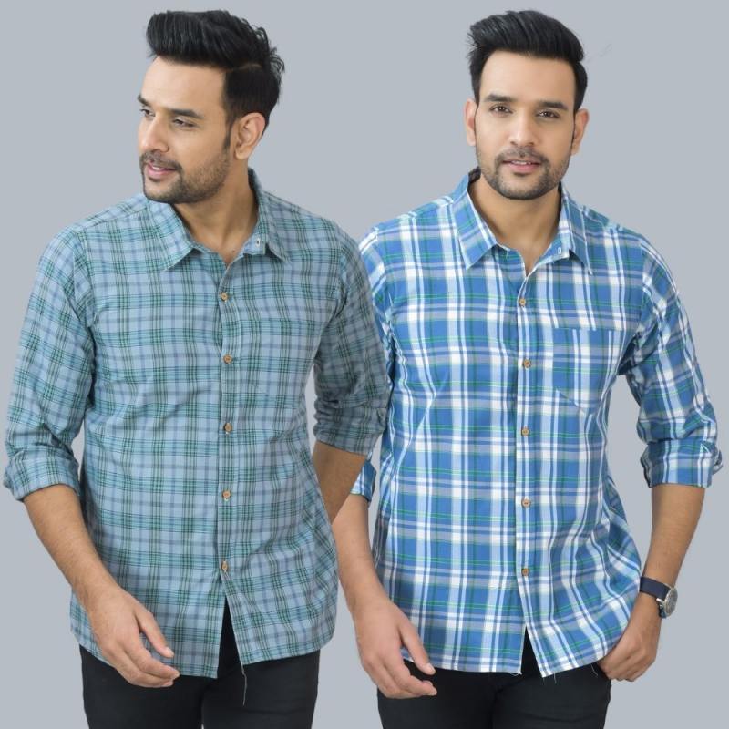 Combo of 2 Cotton Men Full Sleeves Checks Shirts Gray and Gray-46975
