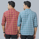 Combo of 2 Cotton Men Full Sleeves Checks Shirts Gray and Maroon-46959